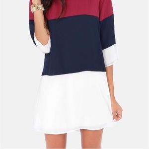 Lulu’s Citrus Grove Navy and Wine Red Shift Dress